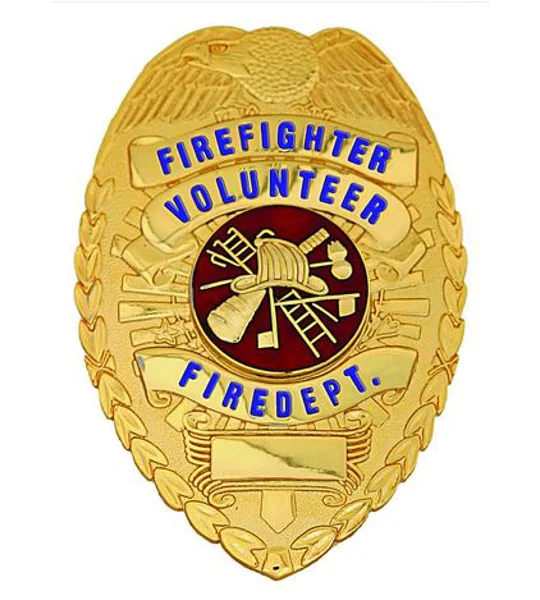 Volunteer Firefighter Fire Department Shield Badge Gold