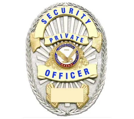 Security Private Officer Shield Oval Badge Silver - Gold