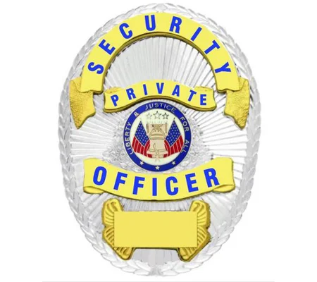 Security Private Officer Shield Oval Breast Badge Silver - Gold