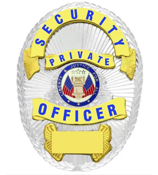 Security Private Officer Shield Oval Breast Badge Silver - Gold