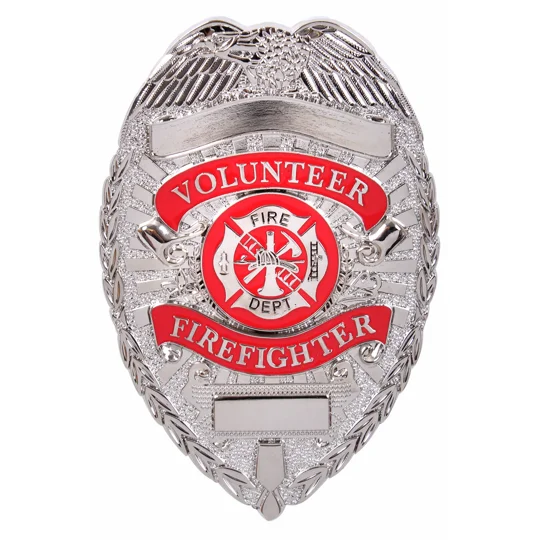 Volunteer Firefighter Fire Dept Shield Badge Silver