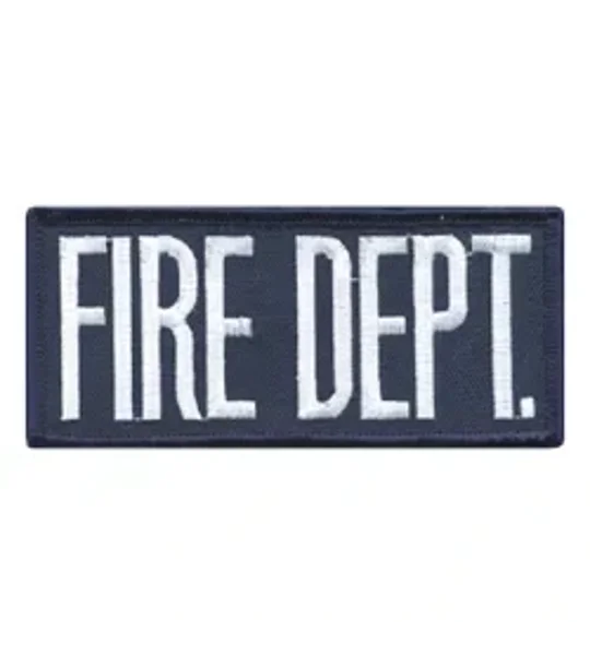 Fire Dept Front Patch 2 x 4 White on Navy