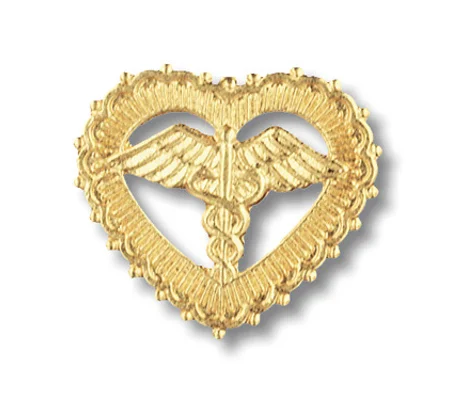 Caduceus in Filigreed Heart Pin