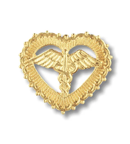Caduceus in Filigreed Heart Pin
