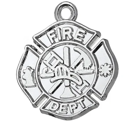 Rhodium Plated Alloy Metail Fire Dept Badge Charm