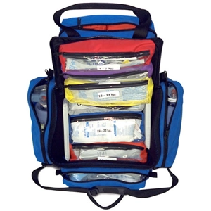 Pediatric ALS Broselow Bag with Color Coded Inserts Filled..