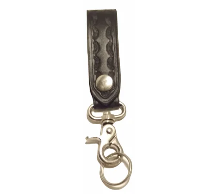 Leather Key Ring Holder Basket Weave Black