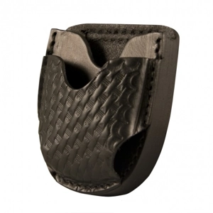 Leather Open Top Handcuff Case Black Basket Weave