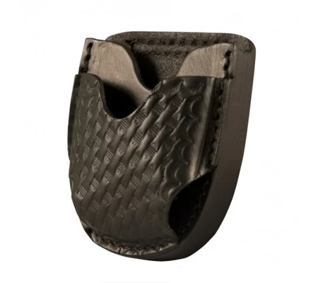 Leather Open Top Handcuff Case Black Basket Weave