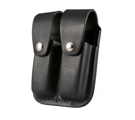 Double Magazine Holder Plain Black Leather