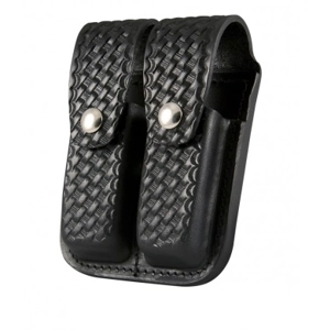 Double Magazine Holder Black Leather Basket Weave