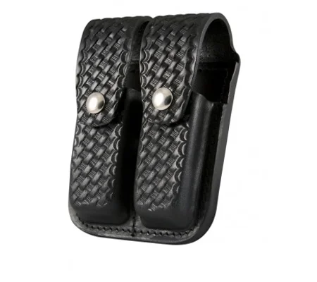 Double Magazine Holder Black Leather Basket Weave