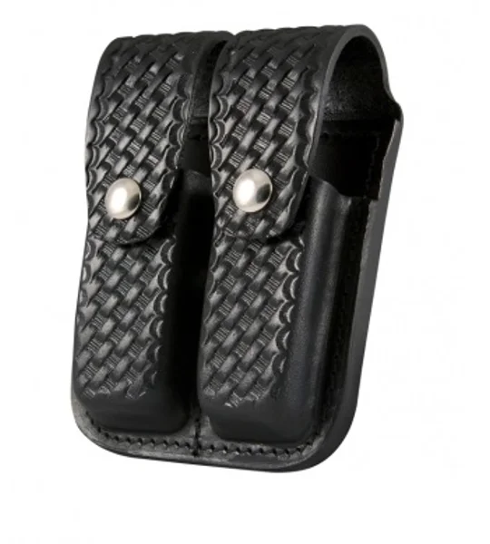 Double Magazine Holder Black Leather Basket Weave