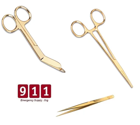 Full Gold Instrument Set Kelly Forceps Lister Bandage Splinter