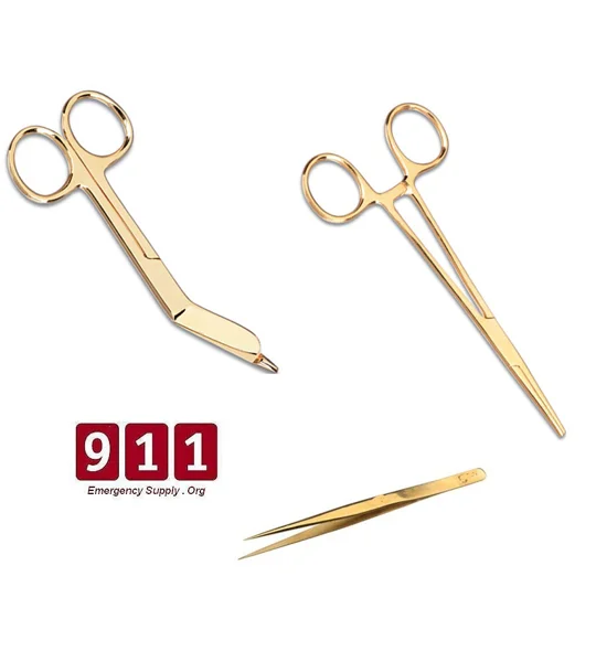 Full Gold Instrument Set Kelly Forceps Lister Bandage Splinter