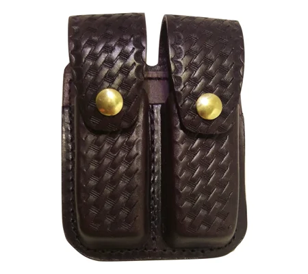 Double Magazine Holder Leather Basket Weave Sheriff Brown