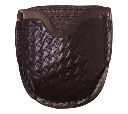 Leather Open Top Handcuff Case Basket Weave Sheriff Brown