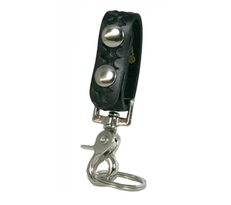 Leather Key Ring Holder Basket Weave Black