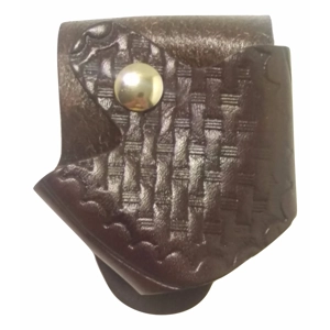 Leather Quick Release Handcuff Case Basket Weave Sheriff Brown
