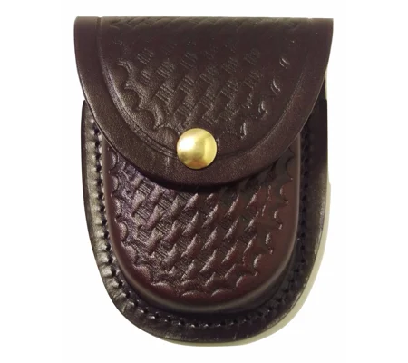 Leather Handcuff Case Round Bottom Basket Weave Sheriff Brown