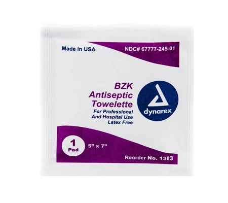 BZK Antiseptic Towelettes Wipe Benzalkonium Chloride Pack of 50