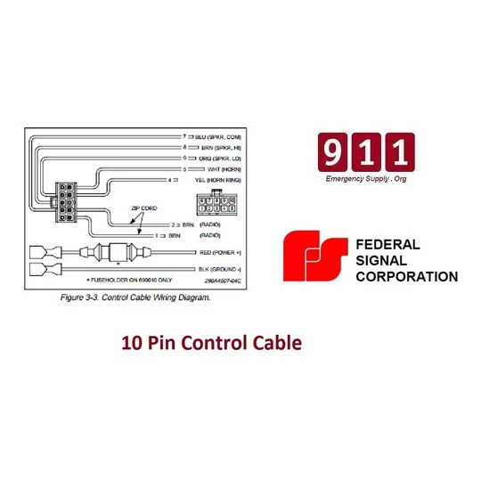 Federal Signal Siren Power Harness 10 Pin Cable PA300 690002