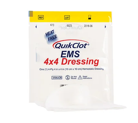 QuikClot EMS Hemostatic Dressing 4 x 4 Inch