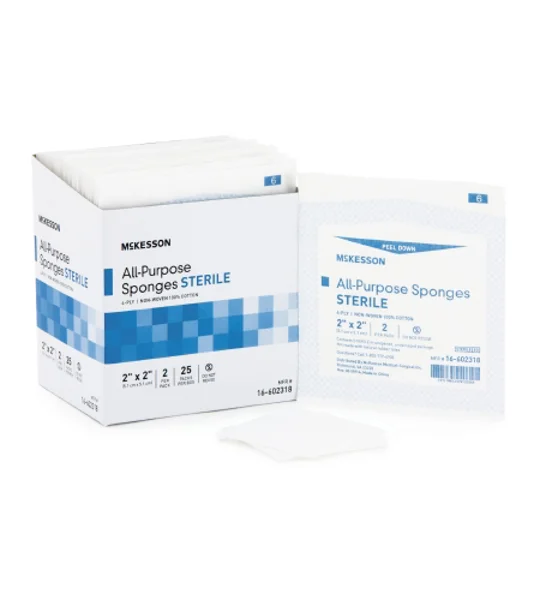 Gauze Sponge Cotton 12-Ply 2 X 2 Sterile 100 Pk