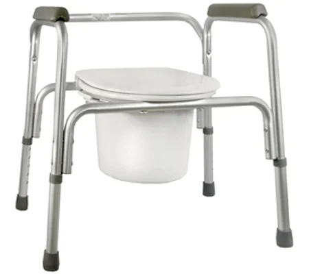 Commode Chair Fixed Arm Aluminum Frame Seat Lid Back 16 to 22 Inch