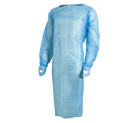 Fluid-Resistant Isolation Gown Blue Thumb Loop Elastic Cuff 10 Pack
