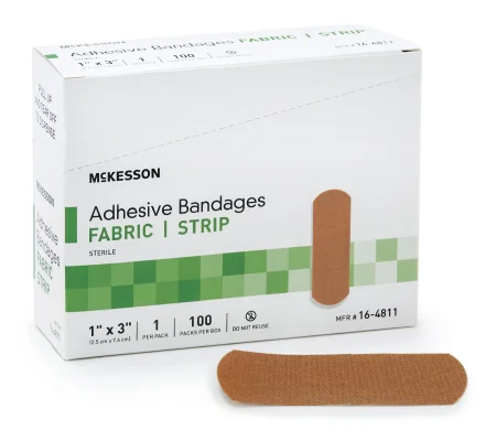 Adhesive Strip 1 X 3 Inch Fabric Rectangle Tan Sterile 100 Pack