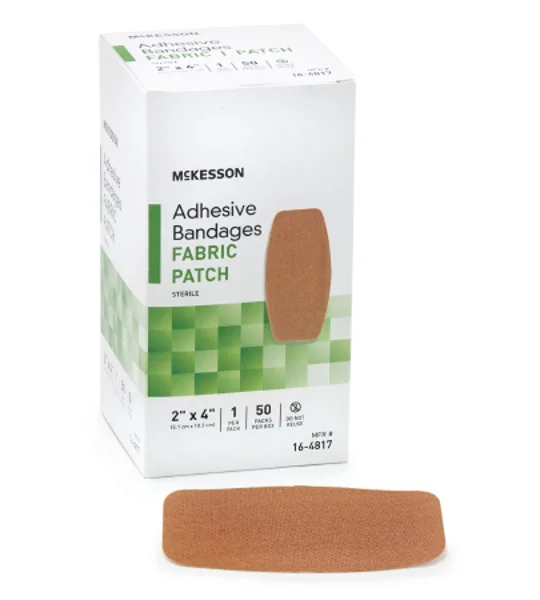 Adhesive Strip 2 X 4 Inch Fabric Rectangle Tan Sterile 50 Pack
