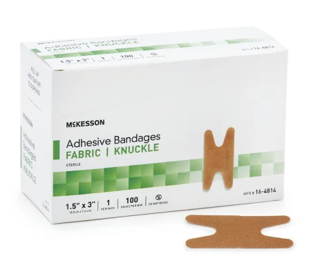 Adhesive Strip 1.5 X 3 Inch Fabric Knuckle Tan Sterile 100 Pack