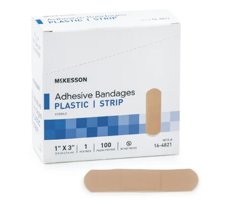Adhesive Strip 1 X 3 Inch Plastic Rectangle Tan Sterile 100 Pack