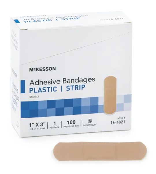 Adhesive Strip 1 X 3 Inch Plastic Rectangle Tan Sterile 100 Pack