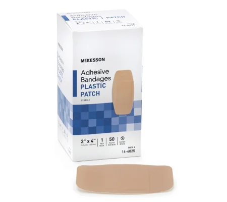 Adhesive Strip 2 X 4 Inch Plastic Rectangle Tan Sterile 50 Pack