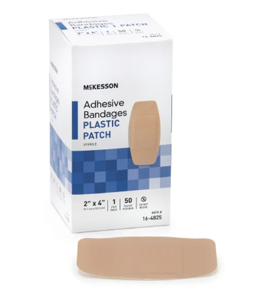 Adhesive Strip 2 X 4 Inch Plastic Rectangle Tan Sterile 50 Pack
