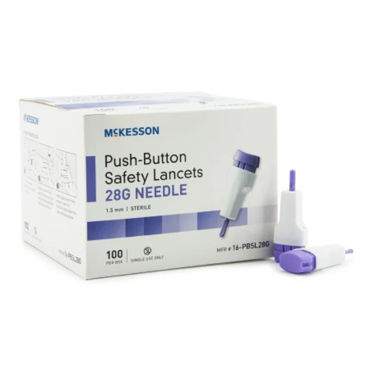 Safety Lancet Fixed Depth 1.5 mm Depth 28 Gauge Push Button