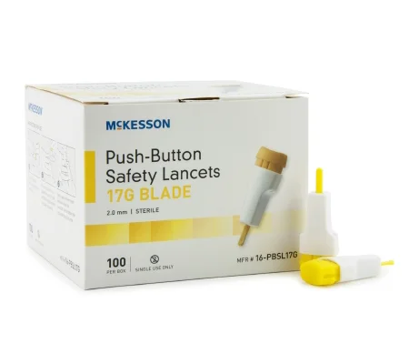 Safety Lancet Fixed Depth Blade 2.0 mm Depth 17 Gauge Push Button