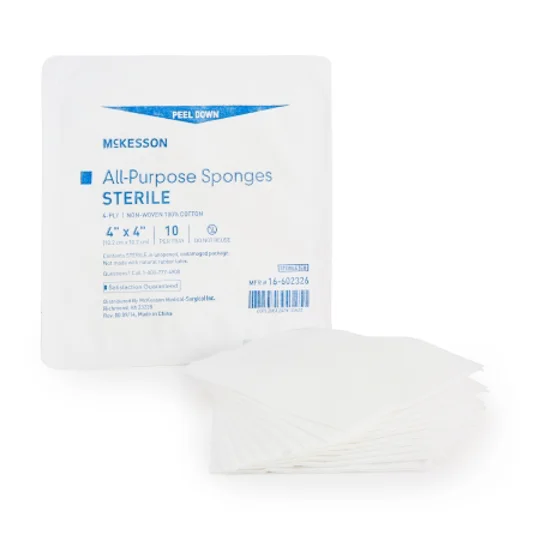 Gauze Sponge Cotton 4-Ply 4 X 4 Inch Square Sterile Tray