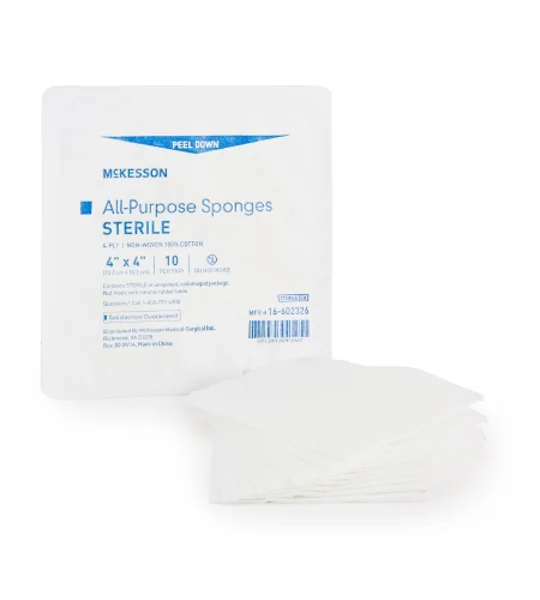 Gauze Sponge Cotton 4-Ply 4 X 4 Inch Square Sterile Tray