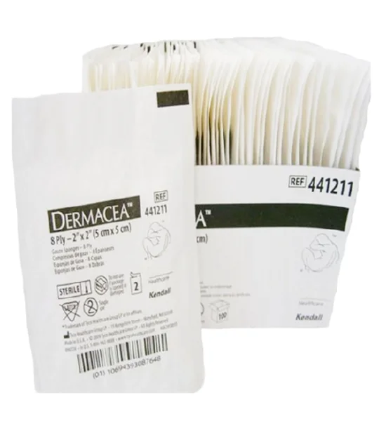 Gauze Sponge Dermacea™ Cotton 8-Ply 4 x 4 Inch Square Sterile
