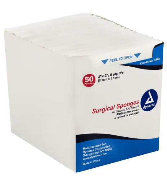 Gauze Sponge Gauze 8-Ply 2 X 2 Inch Square Sterile