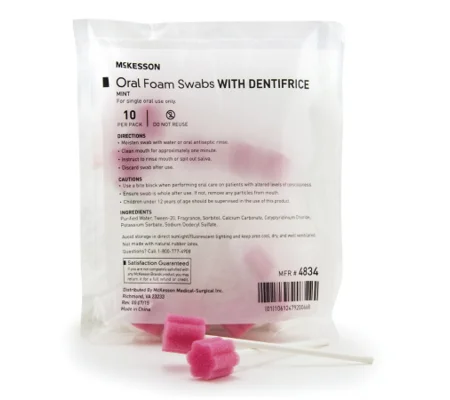 Oral Swabstick Foam Tip Dentifrice 10 Pack