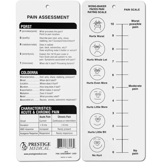 Pocket Pain Assessment Card Wong Baker Scale Faces