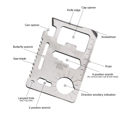 Survival 11 in 1 Survival Camping Pocket Credit Card Multi Tool
