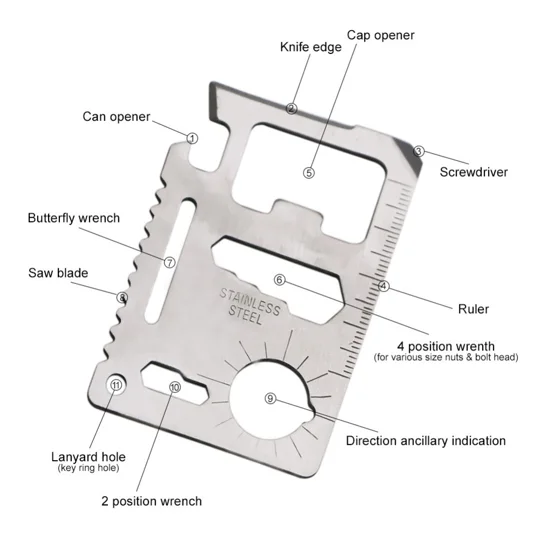 Survival 11 in 1 Survival Camping Pocket Credit Card Multi Tool