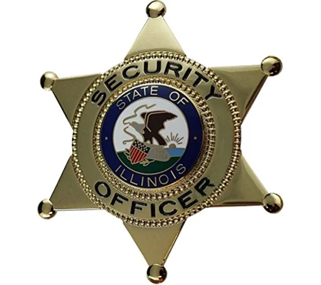 Security Officer 6-Point Star Hat Badge State of Illinois Seal IL Gold