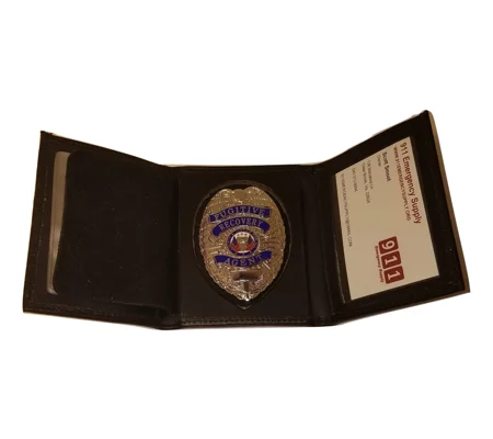Leather Tri Fold Badge Wallet Shield Cut Out
