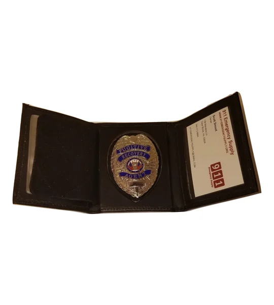 Leather Tri Fold Badge Wallet Shield Cut Out